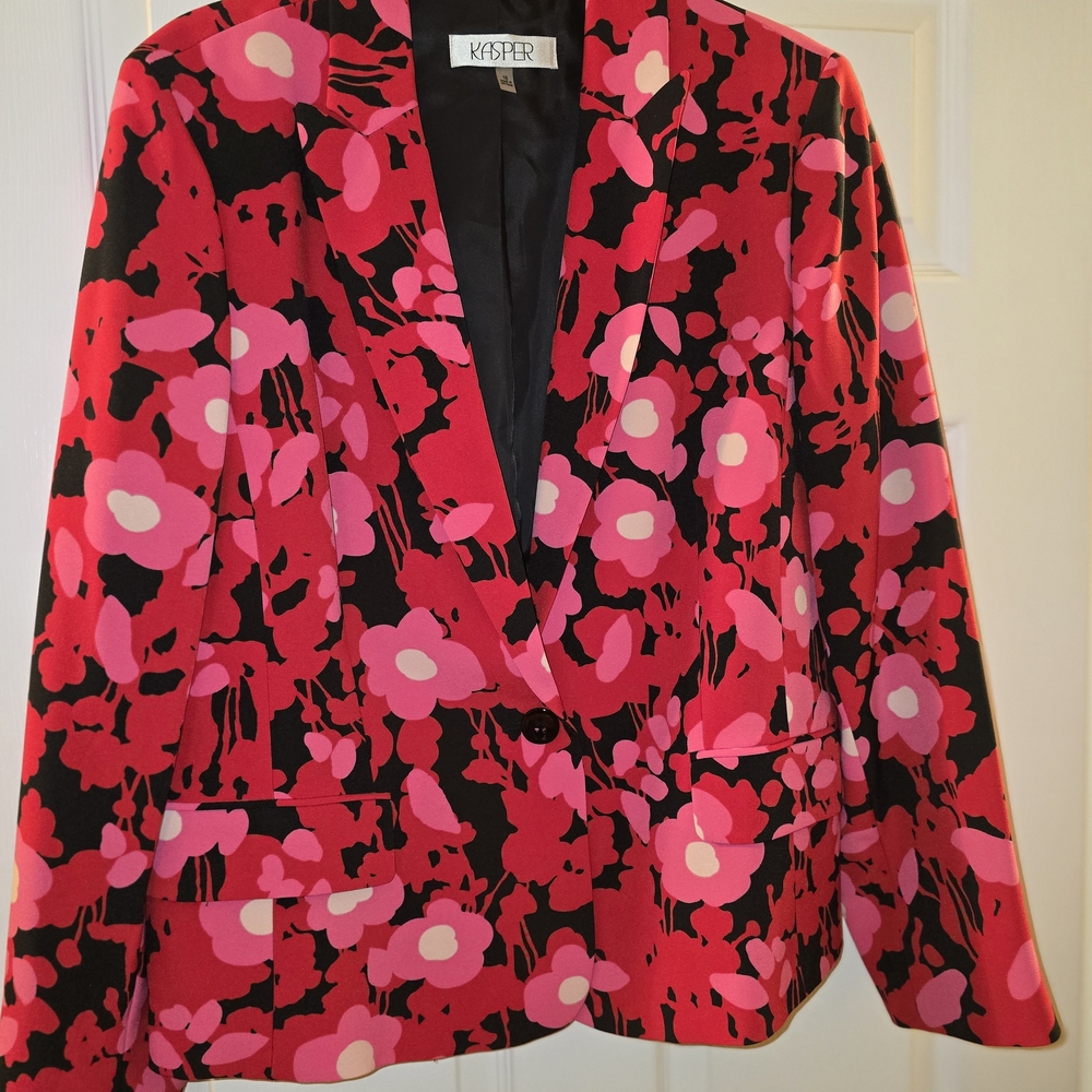 Kasper Black Blazer with Hot Pink & Light Pink Floral Print